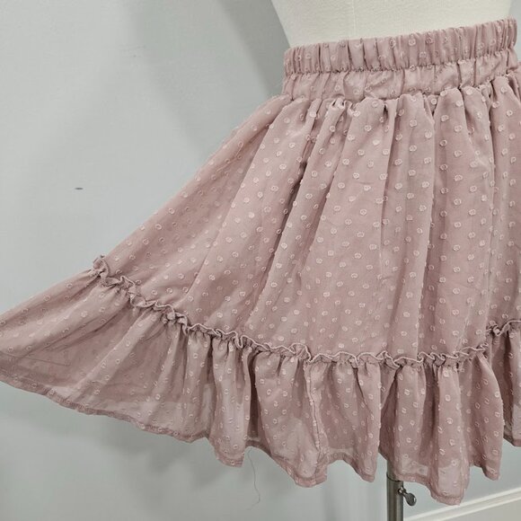 Simplee Swiss Dot Blush Pink Ruffle Mini Flare Short Length Polka High Skirt XS - Picture 3 of 7